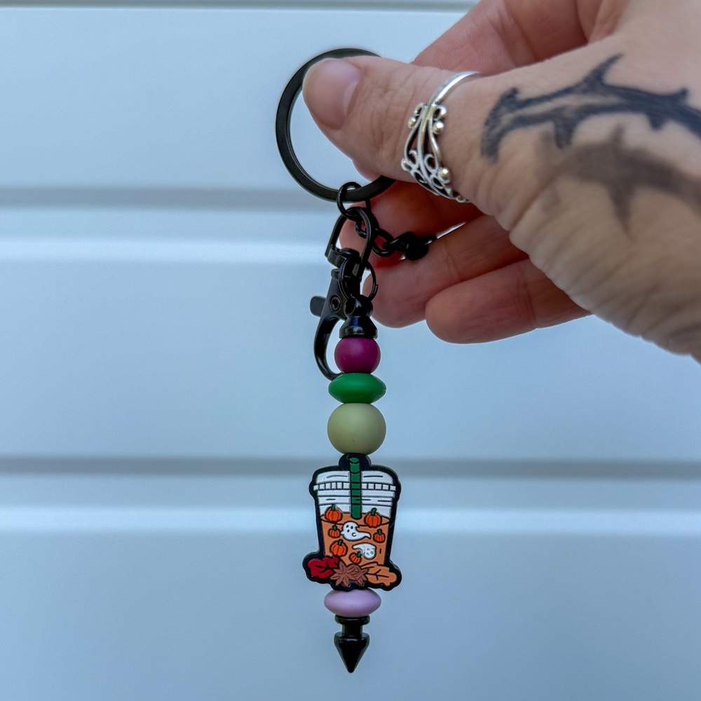 Colorful Beaded Keychain with Halloween Charm